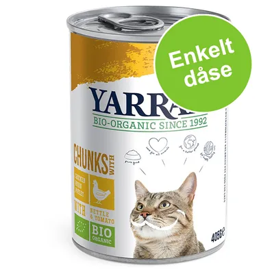 Yarrah BIO-ORGANIC SINCE 1992, CHUNKS WITH CHICKEN WITH NETTLE & TOMATO, BIO ORGANIC, Enkelt dåse, billede af kat, 405g
