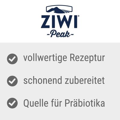 Ziwi Peak. Täysravintoresepti, hellävaraisesti valmistettu, prebioottien lähde.