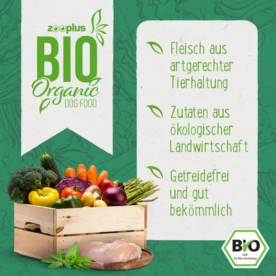 zooplus BIO Organic Dog Food: Fleisch aus artgerechter Tierhaltung, Zutaten aus ökologischer Landwirtschaft, getreidefrei und gut bekömmlich. BIO nach EG-Öko-Verordnung.