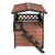 Holz-Haustierhaus mit rotem Dach, Treppe und Balkon. Material: Holz und Metall. Zwei Ebenen mit dekorativem Gitterdesign.