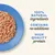 100% natural ingredients, contains no additives, high quality protein. Shredded food shown on a blue plate.