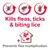 Kills fleas, ticks and biting lice. Prevents flea multiplication.