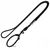 Adjustable black rope lead with metal clips and rings, showing multiple attachment points for length adjustment.