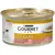 Purina Gourmet Gold консервированный корм для кошек с курицей и лососем, золотая упаковка, изображение белой кошки и поданной еды.
