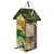 Distributeur pour oiseaux JR Farm Peanut Bar Erdnuss-Turm, bois avec toit vert, emballage montrant des images d’oiseaux et de graines visibles à travers une fenêtre ronde.