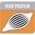 High protein feature highlighted with stylised muscle graphic