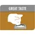 Illustration of a cat eating from a bowl with the text 'Great Taste' above, highlighting product palatability.
