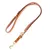 Brown leather dog lead with gold-coloured metal fastenings and adjustable length.