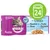 whiskas 4 boîtes, adapté aussi aux chats stérilisés, repas 100 % complet et équilibré, saveurs : saumon, thon, truite, poissons blancs, lot de 24 indiqué dans un cercle vert