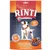 RINTI Extra Mini-Bits, mit 80% Huhn, ohne Fleischmehle, mit Tomate & Kürbis. Na obalu pes a miska s pamlsky.