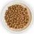 Bowl filled with round, brown dry pet food kibble pieces, showing product shape and texture for assessing size and appearance before purchase.