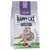 Pienso para gatos Happy Cat Senior Weide Lamm, visible texto: Farm Lamb 8+ years, All in One, Natural Life Concept, imagen de gato gris y croquetas. Fabricado en Alemania.