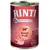 Scatola Rinti Singlefleisch, testo visibile: Rind Pur, 1 Protein Single getreidefrei, immagine di carne bovina sul davanti.