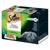Sheba Sauce Lover Coffret Terre & Mer, 12 barquettes. Saveurs visibles : poulet, canard, saumon, thon. Image d’un chat gris et d’une assiette de nourriture en sauce.