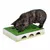 Toy for cats with artificial grass and holes through which objects are visible. Cat interacts with the toy.