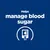 Helps manage blood sugar, with an icon of a glucose meter and drop symbol.