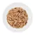 Close-up of shredded tuna in a white bowl, suitable as pet food.