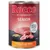 Консерва Rocco Senior, 400 г. Видны куски мяса, овсяные хлопья. Текст: Poultry & oat flakes, Supporting power & vitality. Для пожилых животных. Надписи на английском и немецком.