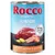 Rocco Junior Beef with salmon & potatoes, 400g. Tekst: IT'S MEAT TIME, OPTIMAL CALCIUM TO PHOSPHORUS RATIO. Afbeelding van rundvlees, zalm en aardappelen op het etiket.