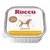 Barquette Rocco DietCare Hepatic, texte visible : Highly digestible protein, Chicken with oat flakes & cottage cheese, illustration de chien, poulet aux flocons d’avoine et fromage cottage.