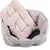 Grey pet bed with soft beige padding. Suitable for comfort and relaxation.