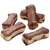 Image showing five brown and beige bone-shaped chew treats arranged on a white background, displaying their texture and size for product identification.