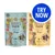 Rosie's Farm Lift the Mood Strips, grain free recipe, available in fish or chicken flavour for adults, 45g packs. Blue circle with 'Try Now' text.