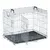 Metal wire crate with open front door, removable black tray at the base and two carrying handles on top. Suitable for secure transport or temporary containment of animals.