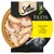 Confezione Sheba Filets, visibili filetti di pollo in salsa. Testo: 'Natürliches Huhn', 'Les Effilés de Poulet'. Immagine di un gatto grigio sulla confezione.