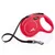 Flexi retractable dog lead, red plastic handle with black button, visible Flexi brand name and 'Made in Germany' text, metal clip at end of black leash