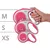 Flexi rullkoppel i storlekarna XS, S och M, rosa-vitt design med ergonomiskt handtag. Visar olika koppelängder för olika storlekar.