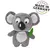 Grijs pluche koala-speelgoed met groen blad. Tekst in beeld: Made in Germany.