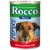 Rocco Menue hundmat, 400 g. Text på tyska: 'Mit wertvollen Kohlenhydraten', 'Rind mit Gemüse & Reis'. Ikoner med text: 'AKTIVEN STOFFWECHSEL', 'GLÄNZENDES FELL', 'KRAFT & ENERGIE'.