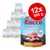 Rocco Junior våtfoder, 12 x 800 g burkar. Synlig text: 'Poultry, chicken hearts & rice', 'Optimal calcium to phosphorus ratio'.