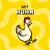 Mit Huhn. Illustration eines Huhns auf gelbem Hintergrund.