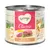 Boîte Feringa Classic pour chat adulte, veal with duck, broccoli and dandelion, 68 % selected animal ingredients, grain-free recipe. Image de viande, brocoli, pissenlit et chat visible.