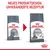 Texte en haut : NEUES PRODUKTDESIGN, UNVERÄNDERTE REZEPTUR. Sacs Royal Canin Care Oral et Care Dental pour chat, design modifié, même recette, mention -59 % tartre en 28 jours.