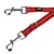 Guinzaglio rosso per cani con strisce rifrangenti, due moschettoni in metallo e un anello. Marca: FOX.