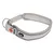 Collare per cani grigio con elementi rifrangenti, bottone di chiusura rosso e anello in metallo. Interno imbottito per comfort.