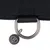 Close-up of a black nylon collar with metal D-ring and pendant with 'NT' logo.