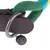 Primo piano di un collare per cani in pelle marrone con corda in tessuto verde e blu, anello in metallo e ciondolo con logo NT.