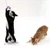 Dos gatos juegan con un juguete morado atado a una cuerda. Un gato salta alto, el otro observa en el suelo.