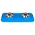 Double bowl set with two stainless steel bowls on a blue non-slip silicone mat.