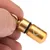 Goldfarbener Metall-Anhänger mit Schraubverschluss und eingraviertem Symbol, gehalten zwischen Daumen und Finger.
