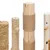 Scratching post columns made of wood and sisal, various designs with toy attachments such as feathers and balls.