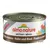 Lata de comida para animais Almo Nature Legend, texto visível: 'pet food + amore', 'Pollo e manzo', 'Huhn und Rind', 'Poulet et boeuf'. Ilustração de gatos coloridos.
