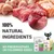 Schesir, 100% natural ingredients, no preservatives or colorings added. Prikaz sirovih komada ribe i škampi te pakiranja Schesir hrane za mačke.
