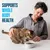 Man strokes cat eating from a bowl. Text: Supports whole body health. Man strokes cat eating from a bowl. Text: Supports whole body health.