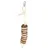 Jouet suspendu composé de rondelles de bois naturel alternées, attaché à une corde blanche avec mousqueton métallique pour fixation.