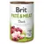 Brit Paté & Meat Duck, paté con pezzi di carne e organi di anatra. Testo visibile: Grain free, Soy & GMO free. Immagine di carne cruda di anatra sulla confezione.